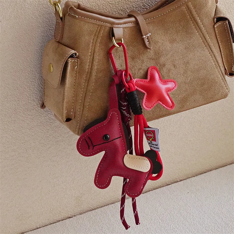 Pony Leather Keychain - Personalized Backpack Charm Car Key Holder Bag Pendant Purse Strap Decoration Gift
