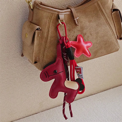 Pony Leather Keychain - Personalized Backpack Charm Car Key Holder Bag Pendant Purse Strap Decoration Gift