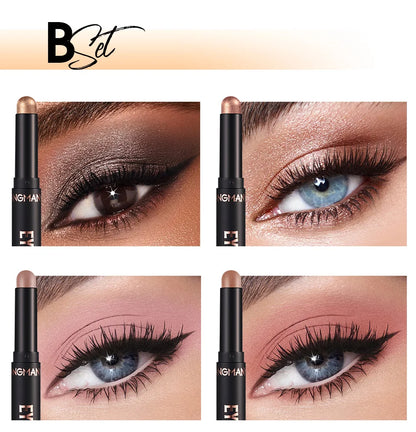 LANGMANNI 16-Color Pearl Waterproof Eyeshadow Stick – Long-Lasting Color & Face Highlight