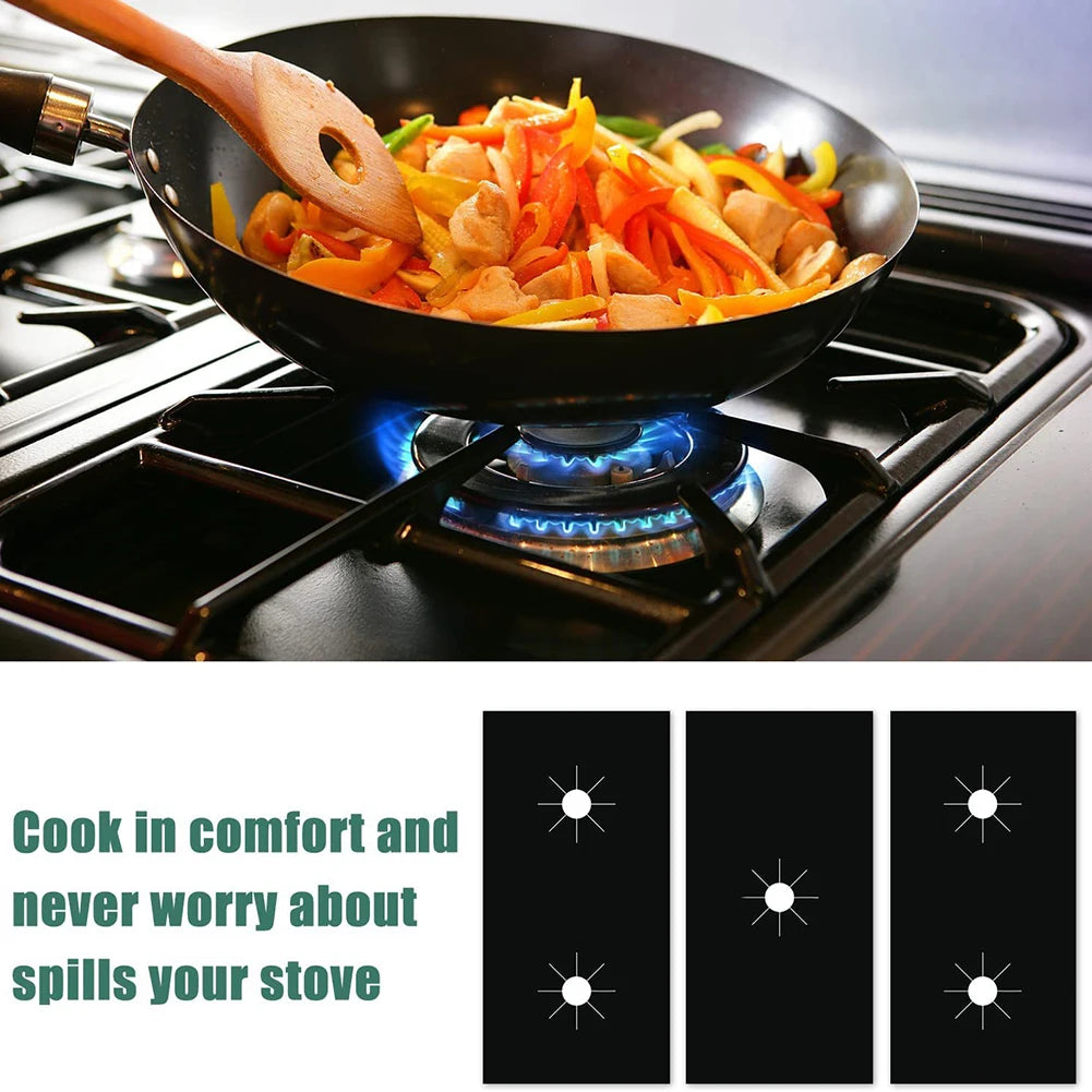 1 Set Gas Stove Pad and Protective Cover - 5-Hole Kitchen Cleaning and Anti-Dirty Non-Stick Reusable Stovetop Protector Pads