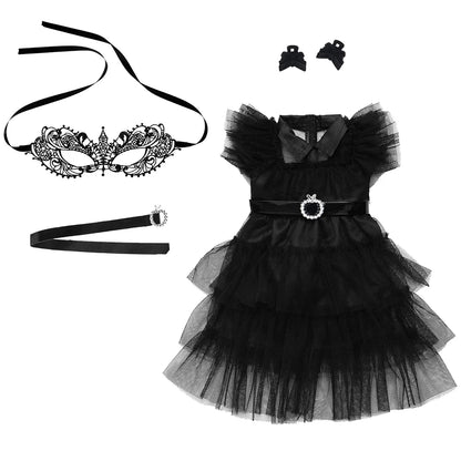18-Inch Girl Doll Halloween Dress – Wednesday Outfit for 43–45cm American Girl Dolls, Skirt & Toy Gift Set
