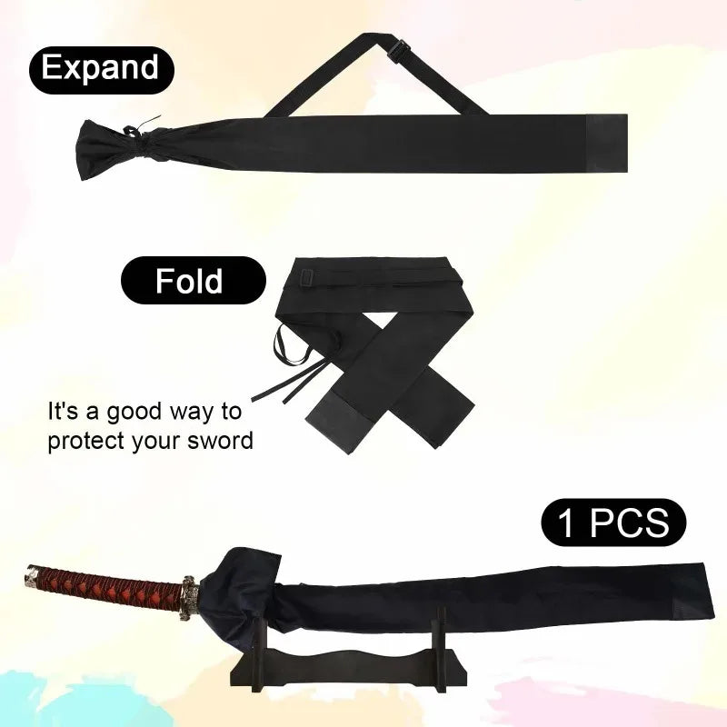 Black Polyester Katana Sword Bag – Adjustable Samurai Sheath with Strap for Japanese Sword, Cosplay & Home Decoration Prop