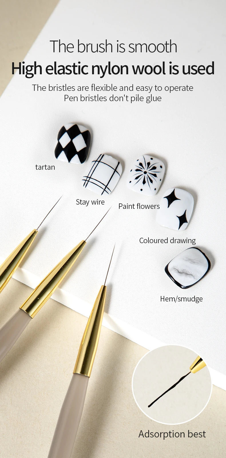 RSNAIL Nail Art Liner Brushes — 18mm Slender Long Line Painting Pen for French Stripe Nail Art, UV Gel DIY Manicure Tool