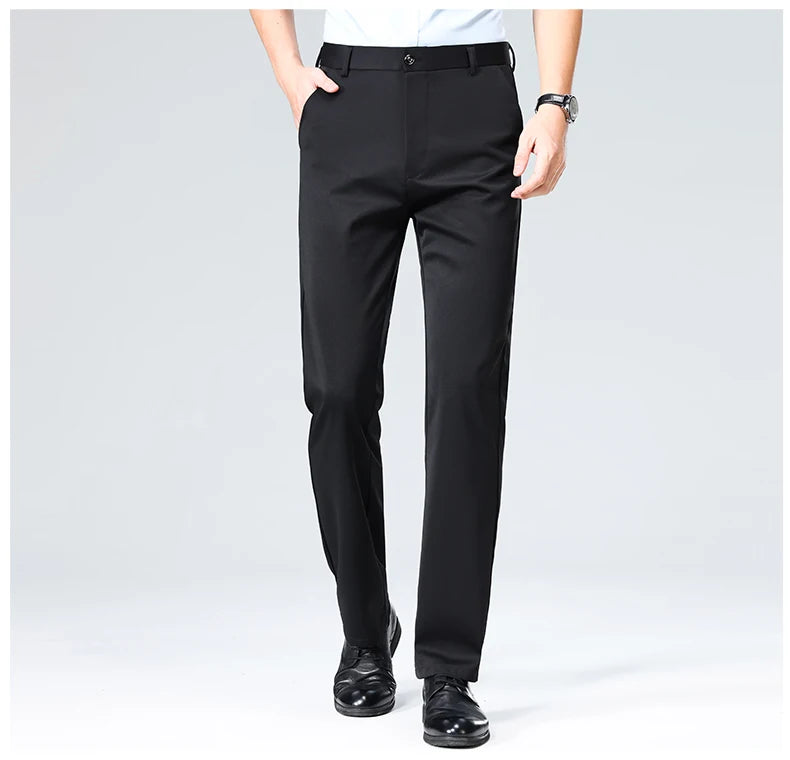 Plus Size Men's Business Suit Pants – Stretch Formal Dress Trousers | Classic Black for Big Men