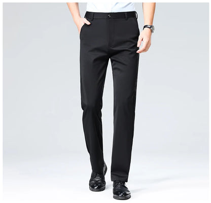 Men's Summer & Autumn Dress Pants – Thin Formal Work Trousers | Business Casual Black & Wine Red Long Pants