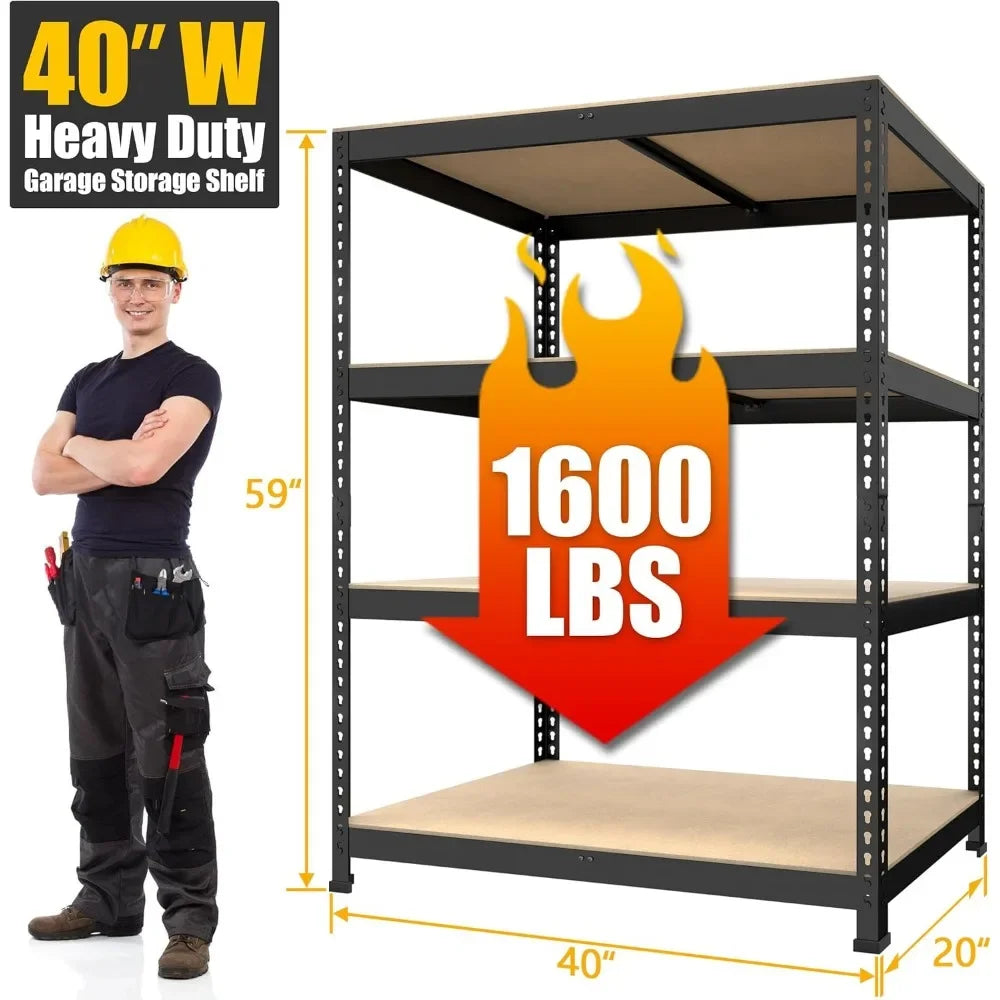 40" x 20" x 59" Heavy Duty 4-Tier Metal Storage Shelves – Adjustable Garage Utility Rack Organizer