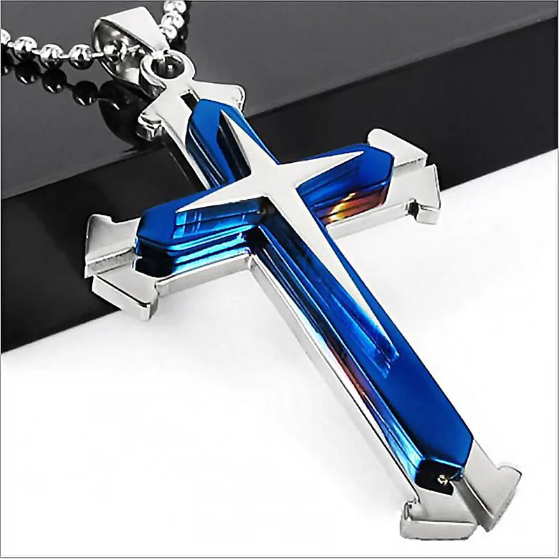 Stainless Steel Cross Pendant Necklace – Jesus Catholic Christian Amulet Jewelry for Men & Women, Religious Fashion Gift