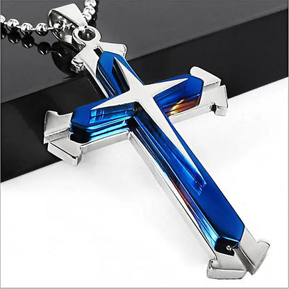 Stainless Steel Cross Pendant Necklace – Jesus Catholic Christian Amulet Jewelry for Men & Women, Religious Fashion Gift