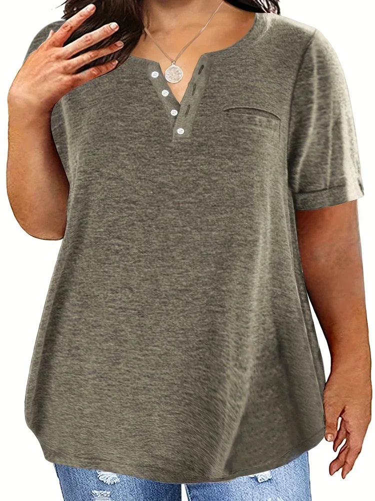 Plus Size Women’s V-Neck T-Shirt - 1XL-8XL Loose Fit Short Sleeve Pocket Casual Spring Summer Top
