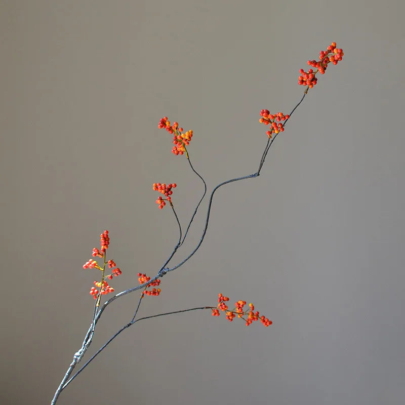 120CM Style Artificial Flower Arrangement – Zen Winter Green & Red Berry Décor for Home, Tea Table Decoration