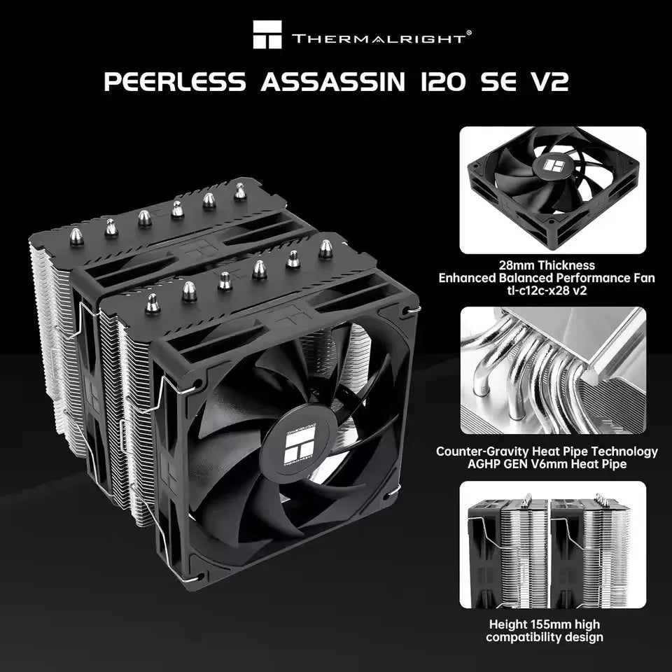 Thermalright Peerless Assassin 120 SE V2 CPU Air Cooler – Dual Tower Radiator with 120mm Fan, Supports Intel LGA1851/1700 & AMD AM5/AM4 High Performance Cooling