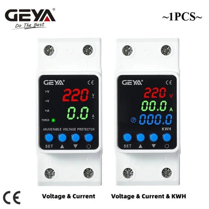 GEYA Adjustable Voltage Protector - 63A Over Under Voltage Protection Device with Digital Display for 220V/110V Power Safety