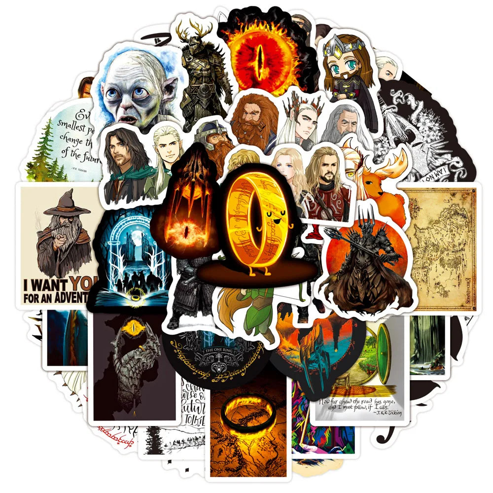 50pcs The Hobbit Graffiti Stickers — Waterproof Decals for Laptop, Water Bottle, Bicycle, Luggage, Skateboard, Kids & Adults