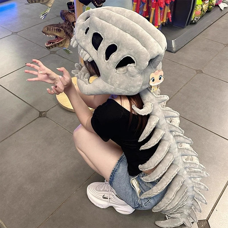 75/115cm Realistic Dinosaur Skeleton Costume – Plush Headgear for Cosplay, Dress-Up & Creative Gifts