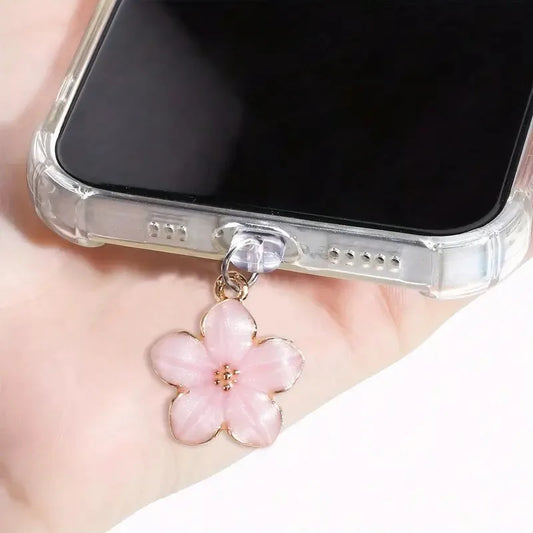 Simple Flower Phone Dust Plug - Cute Hanging Pendant Charging Port Accessory for iPhone & Samsung Type-C Devices