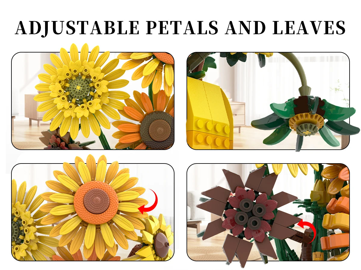 1009PCS Sunflower Building Blocks Set – Flower Bouquet Vase Model for Home Decor & Kids Educational Holiday Gifts