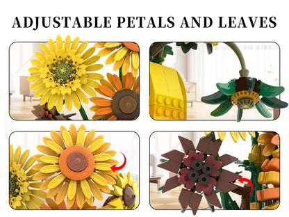 1009PCS Sunflower Building Blocks Set – Flower Bouquet Vase Model for Home Decor & Kids Educational Holiday Gifts