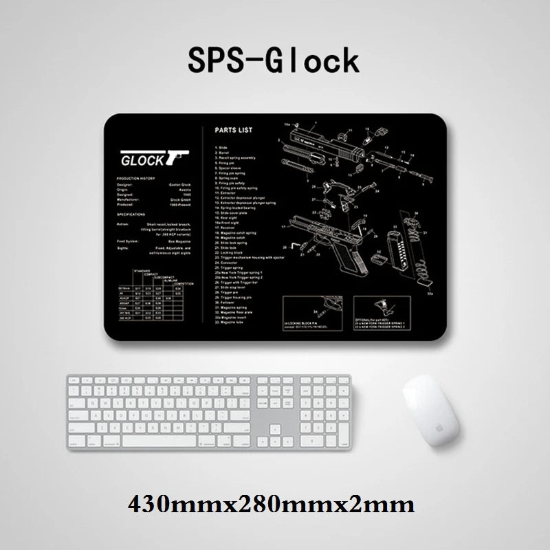 Gun Cleaning Mat Mouse Pad — Armorers Bench Mat with Parts Diagram & Instructions for AR15, AK47, GL, 1911