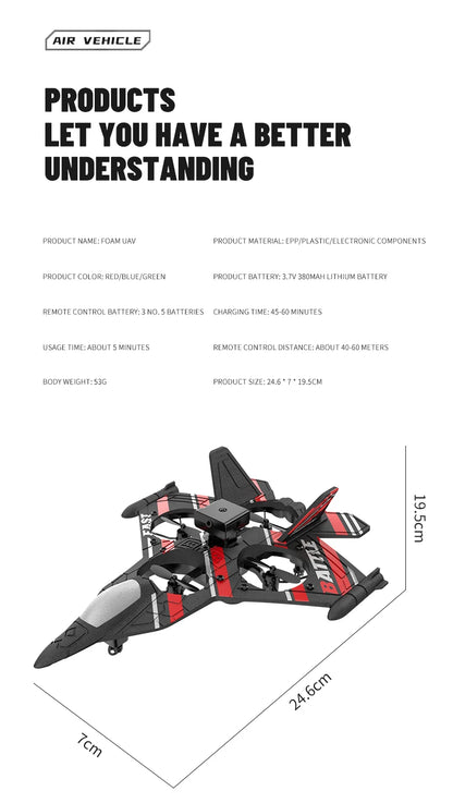RC Plane with Camera – Remote Control Helicopter, Obstacle Avoidance, 2.4G EPP Foam Fighter Aircraft for Kids