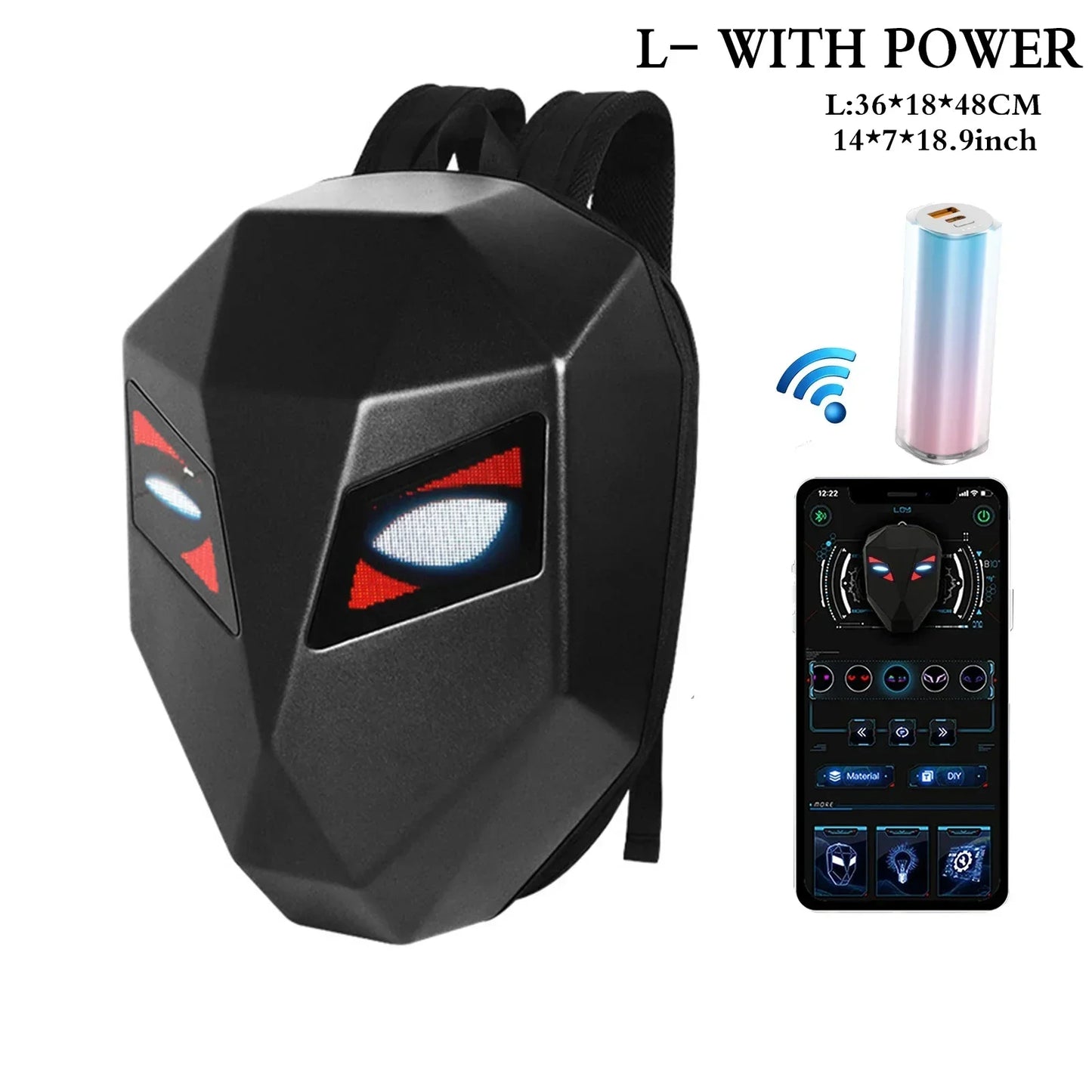 LOY LED Knight Cycling Backpack - Waterproof Motorcycle Helmet Bag with Bluetooth APP Control, Hard Shell Laptop Bag with LED Lights