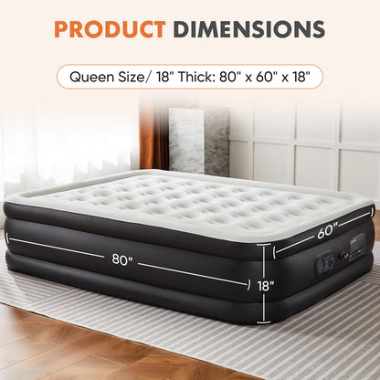 MCQ 18" Tall Air Mattress - Inflatable Airbed with Built-In Pump for Home & Camping