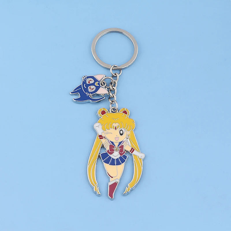 6PCS Anime Star & Moon Metal Keychains — Sailor Moon Tsukino Usagi & Luna Cat Cosplay Props, Pendant Jewelry Ornament