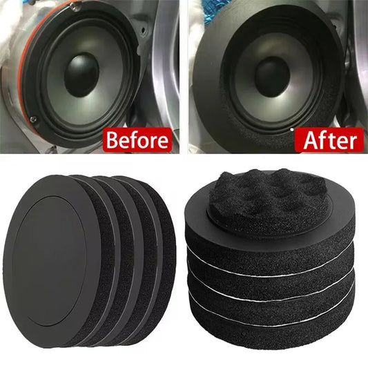 4PCS Car Speaker Sound Insulation Rings - Cotton Bass Door Trim, Soundproof Foam for 4/5/6.5 Inch Speakers, Universal Auto Interior Accessory