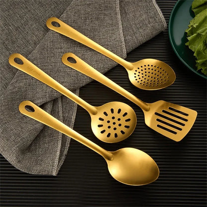 6PCS Hot Pot Cutlery Set – Stainless Steel Golden Spoons & Strainer Kitchenware
