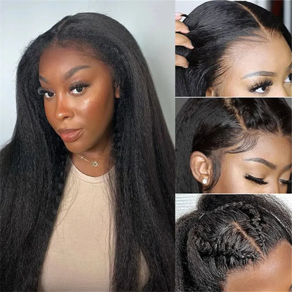 Kinky Straight 13x4 Lace Front Wig – Brazilian Human Hair, Bone Colored Yaki Straight, Transparent Lace Frontal Wig for Women