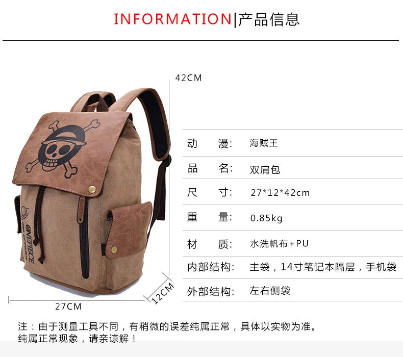 One Piece Anime Backpack – Kawaii Boys Canvas School Bag with Drawstring, Large Capacity Student Gift