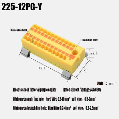 Compact Push-In Wire Connector Terminal Block – Fixed Modular Multi-Link Splicing 1-In Multiple-Out Lighting Connector 225 Series