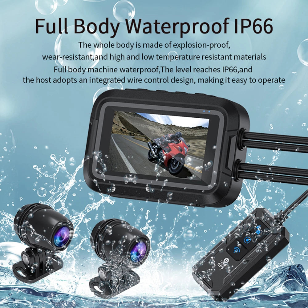 Dual 1080P Motorcycle DVR - Full Body Waterproof Camera with WiFi, GPS, Front and Rear Dash Cam Video Recorder Black Box
