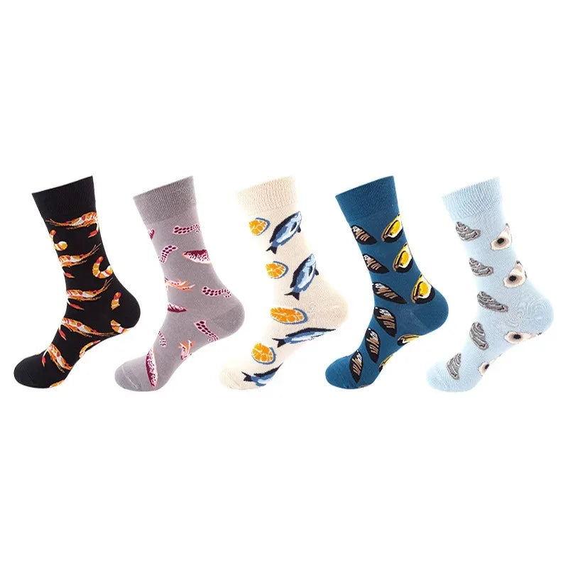 5-Pair Funny Printed Sports Socks - Harajuku Hip Hop Casual Fashion Socks for Men & Women