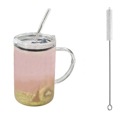 Transparent Glass Tumbler with Lid and Straw - Versatile Drinking Cup for Coffee, Juice, and Milk