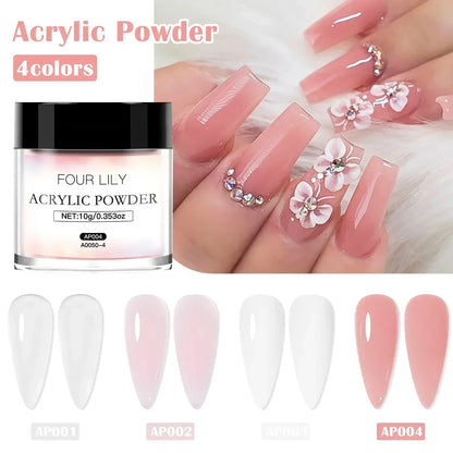 FOUR LILY Acrylic Nail Kit - Acrylic Powder, Liquid & Brush Set for Nail Extensions and Manicure