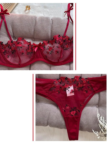Sexy Lace Floral Lingerie Set for Women — Transparent Bra & Underwear Party Set, Sizes S-XL
