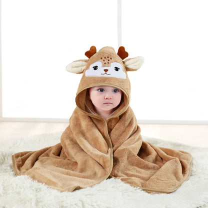Animal Baby Bathrobe – Soft, Quick-Absorbent Hooded Coral Velvet Sleeping & Cuddle Robe for All Occasions