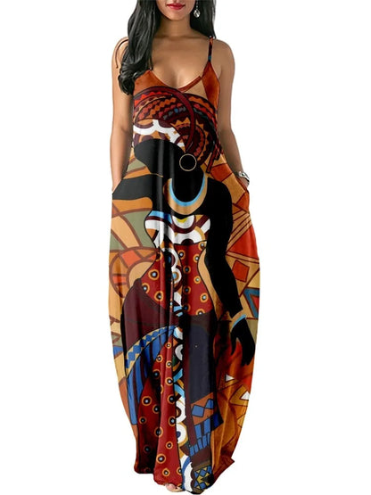 Women’s World Map Beach Dress – Elegant Sexy Long Sundress with Irregular Hem, Sleeveless Spaghetti Straps, Plus Size Summer Dress