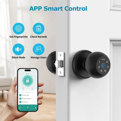 Smart Fingerprint Door Lock - Passcode & App Control with Type-C Emergency Power