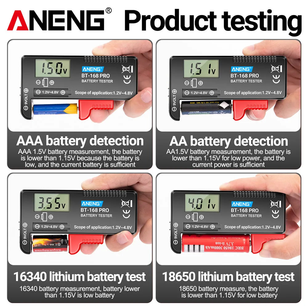 ANENG BT-168 PRO Digital Lithium Battery Capacity Tester - Universal Check for AAA, AA, Button Cells, Load Analyzer Display