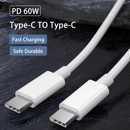 PD 60W USB-C to USB-C Fast Charging & Data Cable — 1M/2M/3M for iPhone 15/15 Pro, Huawei, Samsung, Xiaomi