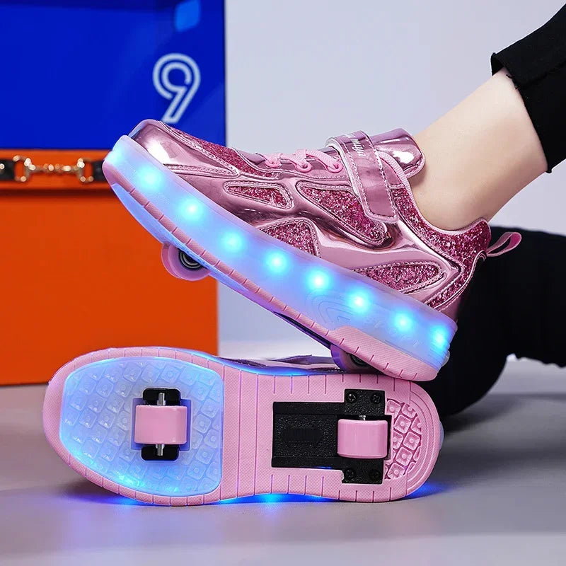 Kids' Inline Roller Skates – Removable 2-Wheel Skate Sneakers for Girls, Powerslide Wheeled Shoes