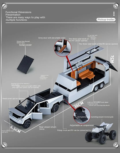 1:32 Cybertruck Diecast Toy Truck for Boys – Silver Pickup with Sound & Light, Metal Model Car for Kids Age 3+