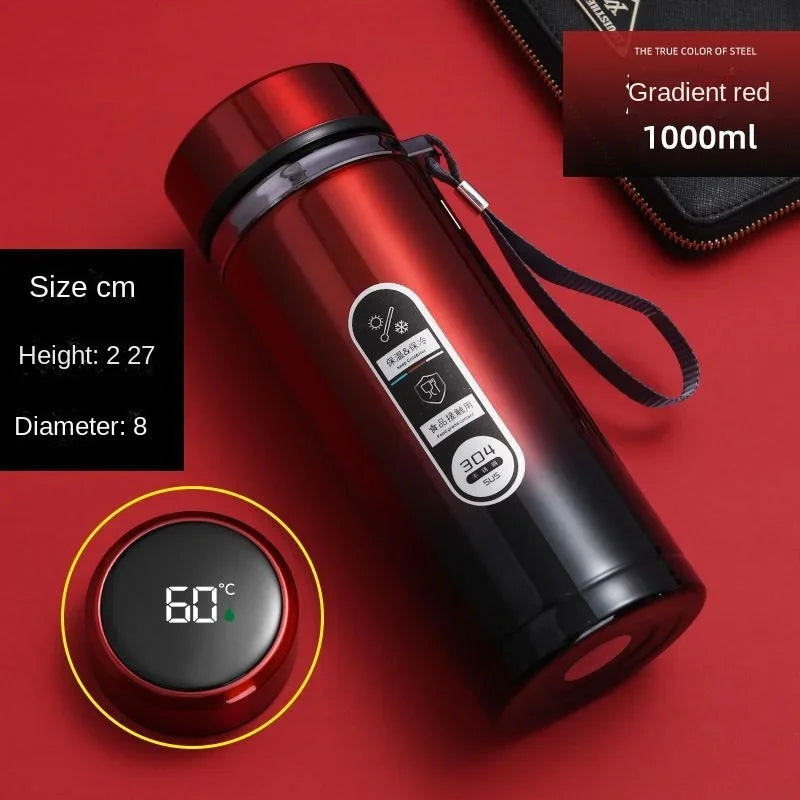 800ml-1L Stainless Steel Thermos Bottle — 304 Vacuum Tea Bottle with LED Temperature Display, Portable Drinking Cup