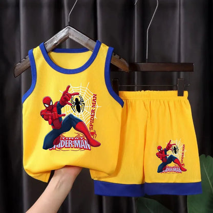 Kids Summer Basketball Outfit Set - Breathable Mesh Vest & Shorts Cartoon Sportswear for Boys