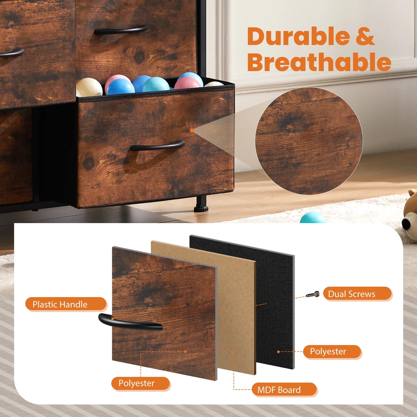 Dresser for Bedroom – 9 Fabric Storage Drawers, Tall Chest Organizer for Adult & Kids Clothes, Closet Cabinet Furniture