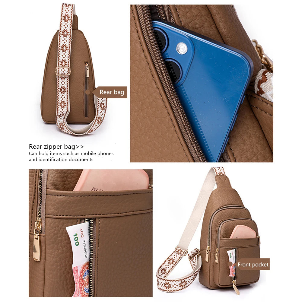 Fashionable Women’s Chest Bag – High-Quality PU Leather Waterproof Crossbody Messenger Bag for Travel & Cycling