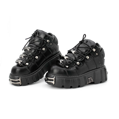 New 2024 Punk Style Women's Platform Shoes – 6CM Lace-Up Rock Boots with Metal Decor