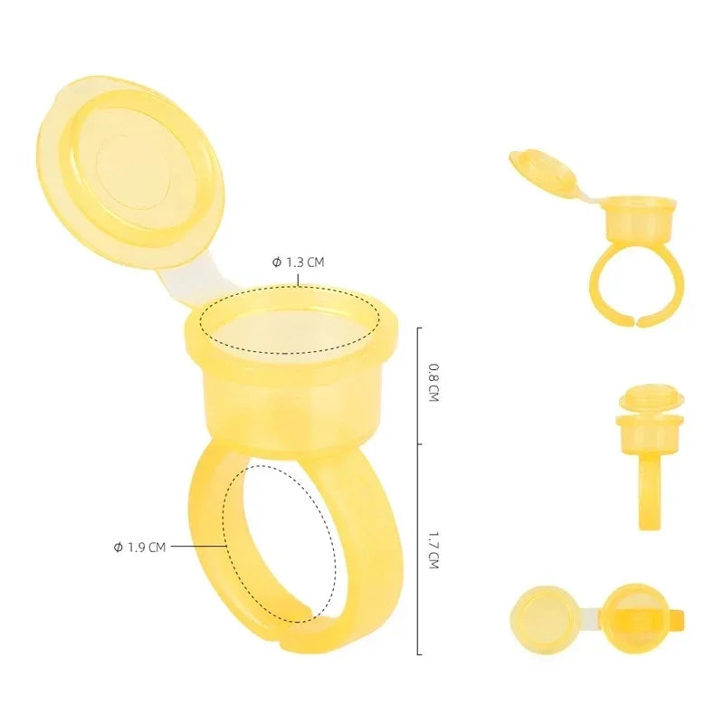 50PCS Tattoo Ink Ring Cups with Lid – Pigment Holder Containers for Eyelash Extension, Microblading & Permanent Makeup
