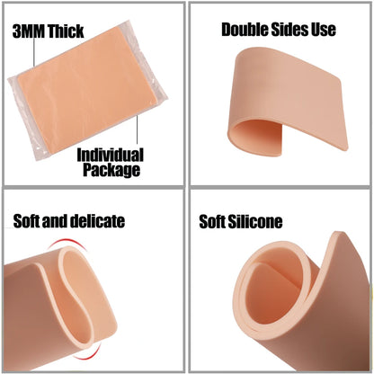 Tattoo Practice Skin 3MM Thick – Double-Sided Silicone Fake Skin for Beginners (1/3/5/8/10/15PCS)